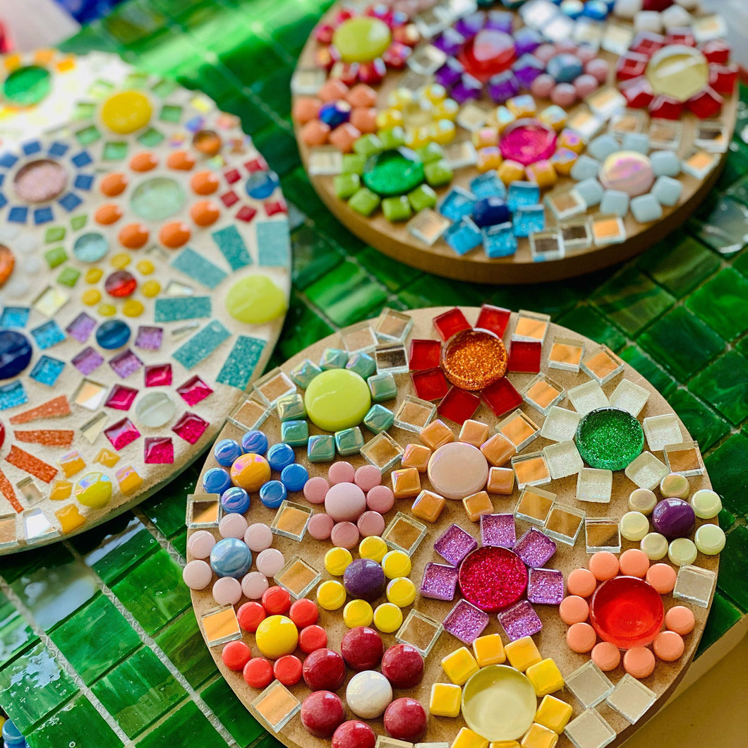 DIY Mosaic Flower Power Round Wall Plaque